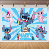 Lofaris Blue Cartoon Birthday Backdrop with Alien Characters, Cake and Ice Cream, Fun Party Decoration for Kids Photoshoot