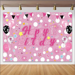 Lofaris Pink 1st Birthday Girl Photography Backdrop with Balloons and Confetti, Happy Birthday Party Decor for Photoshoot