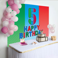 Lofaris Vibrant 5th Birthday Backdrop with Green Blue Red Textured Stripes, Happy Birthday Party Decor for Kids Photoshoot