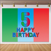 Lofaris Vibrant 5th Birthday Backdrop with Green Blue Red Textured Stripes, Happy Birthday Party Decor for Kids Photoshoot