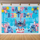 Lofaris Blue and Pink Cartoon Birthday Backdrop with Cake and Confetti, Fun Party Background for Kids Celebration