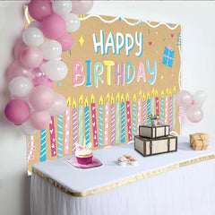 Lofaris Colorful Cartoon Happy Birthday Backdrop with Candles and Party Hat, Kraft Paper Texture Background for Kids Party Decor