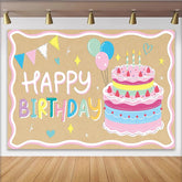 Lofaris Colorful Cartoon Birthday Backdrop with Cake and Balloons, Cute Photo Background for Kids Party Decor and Studio Photoshoot.
