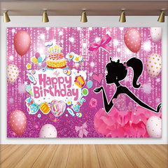 Lofaris Pink Glitter Girl Birthday Backdrop with Cake and Balloons, Sparkling Party Decor for Photoshoot and Celebration