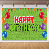 Lofaris Green Geometric Pattern Balloon Birthday Backdrop with Colorful Bunting, Festive Party Background for Kids Photoshoot