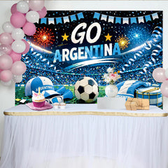 Lofaris Go Team Football Stadium Photography Backdrop with Blue and White Celebration Decor, Sports Event Background for Party