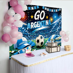 Lofaris Go Team Football Stadium Photography Backdrop with Blue and White Celebration Decor, Sports Event Background for Party