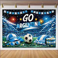 Lofaris Go Team Football Stadium Photography Backdrop with Blue and White Celebration Decor, Sports Event Background for Party