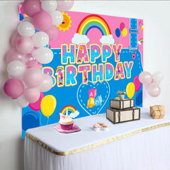 Lofaris Vibrant Cartoon Birthday Backdrop with School Bus, Rainbow, Fun Photo Background for Kids Party Decoration