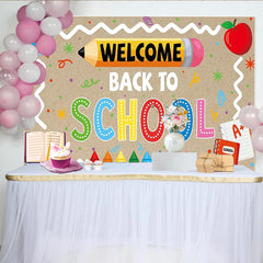 Lofaris Colorful Welcome Back to School Backdrop with Crayons and Pencil, Educational Classroom Background for School Event Decoration