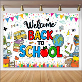 Lofaris Colorful Welcome Back To School Backdrop with School Bus and Books, Vibrant Educational Background for Classroom Decor and Party Photos