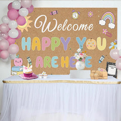 Lofaris Colorful Welcome School Photography Backdrop with Books and Rainbow, Kraft Paper Texture Photo Background for Classroom Decor