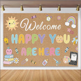 Lofaris Colorful Welcome School Photography Backdrop with Books and Rainbow, Kraft Paper Texture Photo Background for Classroom Decor