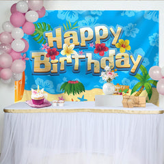 Lofaris Tropical Hawaiian Birthday Backdrop with Palm Tree and Surfboard, Vibrant Beach Party Photography Background for Summer Decor