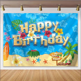 Lofaris Tropical Hawaiian Birthday Backdrop with Palm Tree and Surfboard, Vibrant Beach Party Photography Background for Summer Decor
