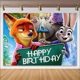 Lofaris Happy Birthday Cartoon Animal Backdrop with City Street Scene, Vibrant Party Background for Kids Celebrations and Photo Booth