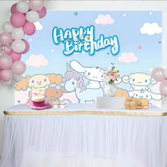 Lofaris Cute Cartoon Birthday Backdrop with Unicorn and Friends, Pastel Blue Photo Background for Kids Party Decoration