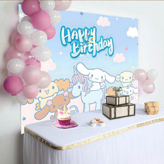 Lofaris Cute Cartoon Birthday Backdrop with Unicorn and Friends, Pastel Blue Photo Background for Kids Party Decoration