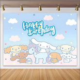 Lofaris Cute Cartoon Birthday Backdrop with Unicorn and Friends, Pastel Blue Photo Background for Kids Party Decoration
