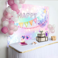 Lofaris Glitter Disco Birthday Backdrop with Pastel Gradient Colors and Sparkling Butterflies, Fun Party Decor for Girls Photoshoot