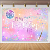 Lofaris Pastel Glitter Disco Birthday Backdrop with Musical Notes, Vibrant Party Background for Girls Photoshoot