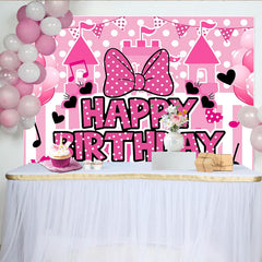 Lofaris Pink Polka Dot Birthday Backdrop with Castle, Balloons and Cute Bow, Party Decor for Girls Photoshoot