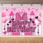 Lofaris Pink Polka Dot Birthday Backdrop with Castle, Balloons and Cute Bow, Party Decor for Girls Photoshoot