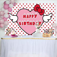 Lofaris Red Polka Dot Heart Birthday Backdrop with Cute Winged Bears, Sweet Party Background for Girls Celebration, Photo Booth Decor