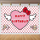 Lofaris Red Polka Dot Heart Birthday Backdrop with Cute Winged Bears, Sweet Party Background for Girls Celebration, Photo Booth Decor