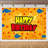 Lofaris Vibrant Orange Dragon Birthday Backdrop with Red Stars and Blue Clouds, Happy Birthday Party Background for Kids Photoshoots