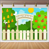 Lofaris Colorful Cartoon Orchard Photography Backdrop with Fruit Trees, Sunny Farm Background for Kids Photoshoot and Party Decor.
