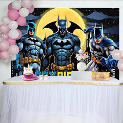 Lofaris Comic Book Superhero Birthday Backdrop with Cityscape and Moon, Dynamic Party Background for Kids Photo Booth Decoration