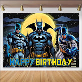 Lofaris Comic Book Superhero Birthday Backdrop with Cityscape and Moon, Dynamic Party Background for Kids Photo Booth Decoration