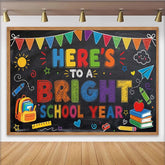 Lofaris Colorful Chalkboard Back to School Backdrop with School Supplies, Vibrant Educational Photo Booth Background for Classroom Decor