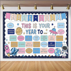 Lofaris Cartoon Space Photography Backdrop with Motivational Phrases and Astronaut, White Wood Texture for Classroom or Studio Photoshoot
