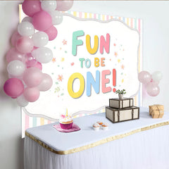Lofaris Pastel Striped 1st Birthday Backdrop for Baby Girl, Colorful Fun to Be One Banner for Cake Smash Photoshoot