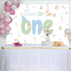 Lofaris Cute Fun to Be One 1st Birthday Backdrop with Cakes and Party Hats, Pastel Photography Background for Baby Cake Smash