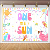 Lofaris One In The Sun 1st Birthday Backdrop with Summer Beach Elements and Pastel Colors, Cute Party Background for Baby Photoshoot