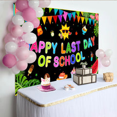 Lofaris Colorful Happy Last Day of School Backdrop with Summer Sun and Ice Cream, Vibrant Party Background for Celebration