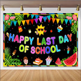 Lofaris Colorful Happy Last Day of School Backdrop with Summer Sun and Ice Cream, Vibrant Party Background for Celebration