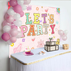 Lofaris Pink Groovy Let's Party Birthday Backdrop with Colorful Glitter Letters, Fun Photo Booth Background for Girls Celebration.