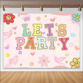 Lofaris Pink Groovy Let's Party Birthday Backdrop with Colorful Glitter Letters, Fun Photo Booth Background for Girls Celebration.