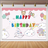 Lofaris Cute Cartoon Animal Happy Birthday Backdrop with Balloons and Rainbow, Adorable Party Background for Kids Photoshoot Decor