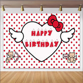 Lofaris Cute Red Polka Dot Birthday Backdrop with Heart and Bow, Adorable Teddy Bear Photo Background for Girls Party