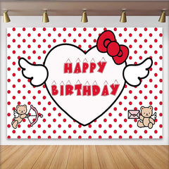 Lofaris Cute Red Polka Dot Birthday Backdrop with Heart and Bow, Adorable Teddy Bear Photo Background for Girls Party