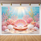 Lofaris Pink Coral Mermaid Photography Backdrop with Seashells and Pearls, Enchanting Underwater Background for Studio Photoshoot