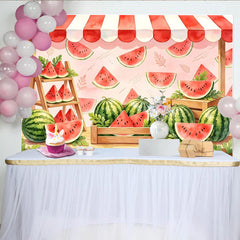 Lofaris Vibrant Watermelon Photography Backdrop with Market Stand and Awning, Sweet Summer Fruit Background for Studio Photoshoot