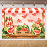 Lofaris Vibrant Watermelon Photography Backdrop with Market Stand and Awning, Sweet Summer Fruit Background for Studio Photoshoot