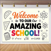 Lofaris Welcome To School Back To School Backdrop with Rainbow Colors, Educational Photography Background for Classroom Decor.