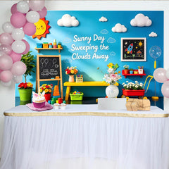 Lofaris Sunny Day Playroom Kids Photography Backdrop with Colorful Toys, Vibrant Blue Wall Background for Studio Photoshoots